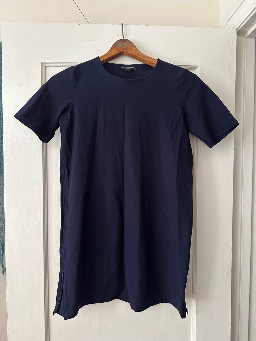 Eileen Fisher Navy Short-Sleeve Mini Dress Petite